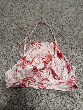 Old Navy Orange-ish Red and White Floral High Neck Bikini Top up. Medium.